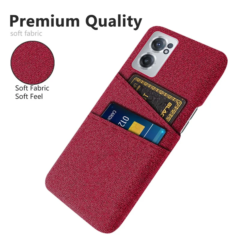 Phone Case for OnePlus Nord CE 2 5G, Shockproof Cloth Texture Dual Card Slots Cloth + PC Protective Cover - Red