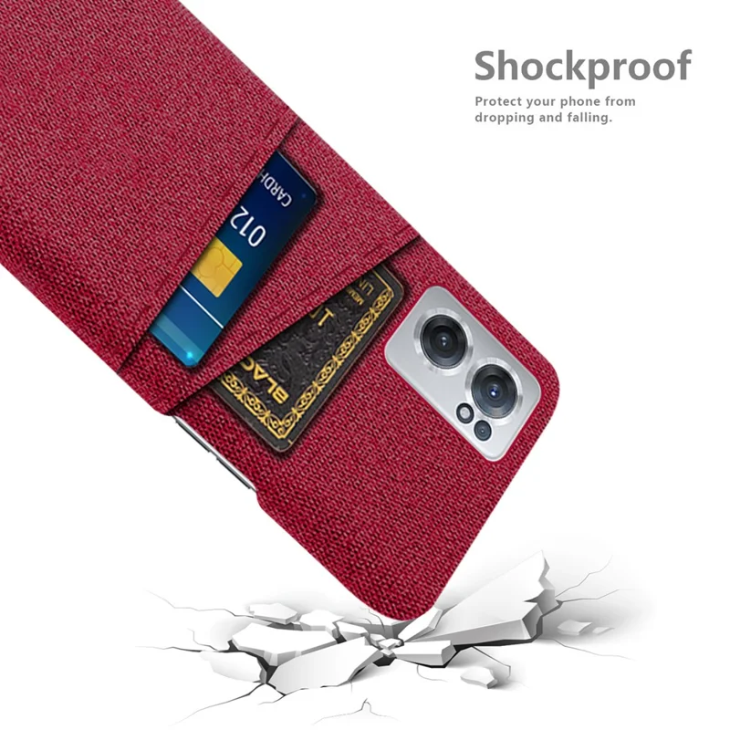 Phone Case for OnePlus Nord CE 2 5G, Shockproof Cloth Texture Dual Card Slots Cloth + PC Protective Cover - Red