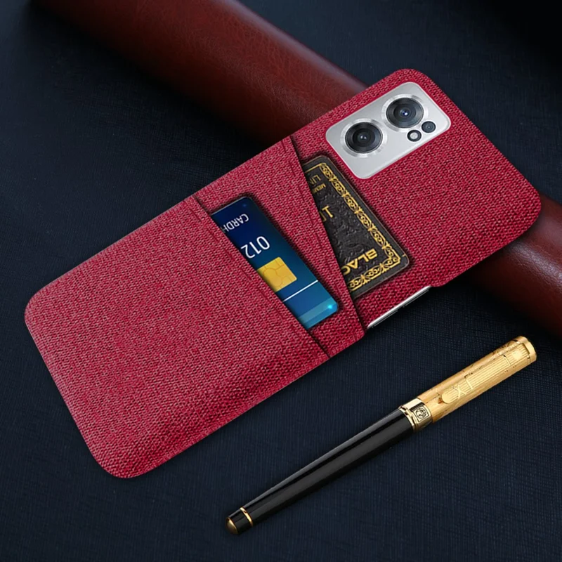Phone Case for OnePlus Nord CE 2 5G, Shockproof Cloth Texture Dual Card Slots Cloth + PC Protective Cover - Red