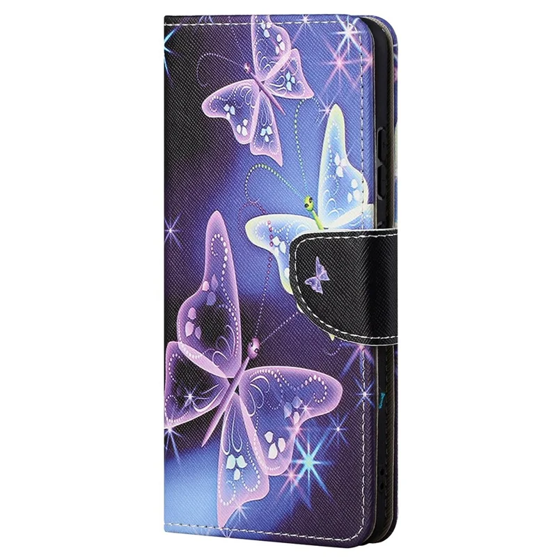 For OnePlus Nord CE 2 5G Cross Texture PU Leather Book Wallet Case Pattern Printing Folding Stand Full Protection Folio Flip Cover - Sparkling Butterflies