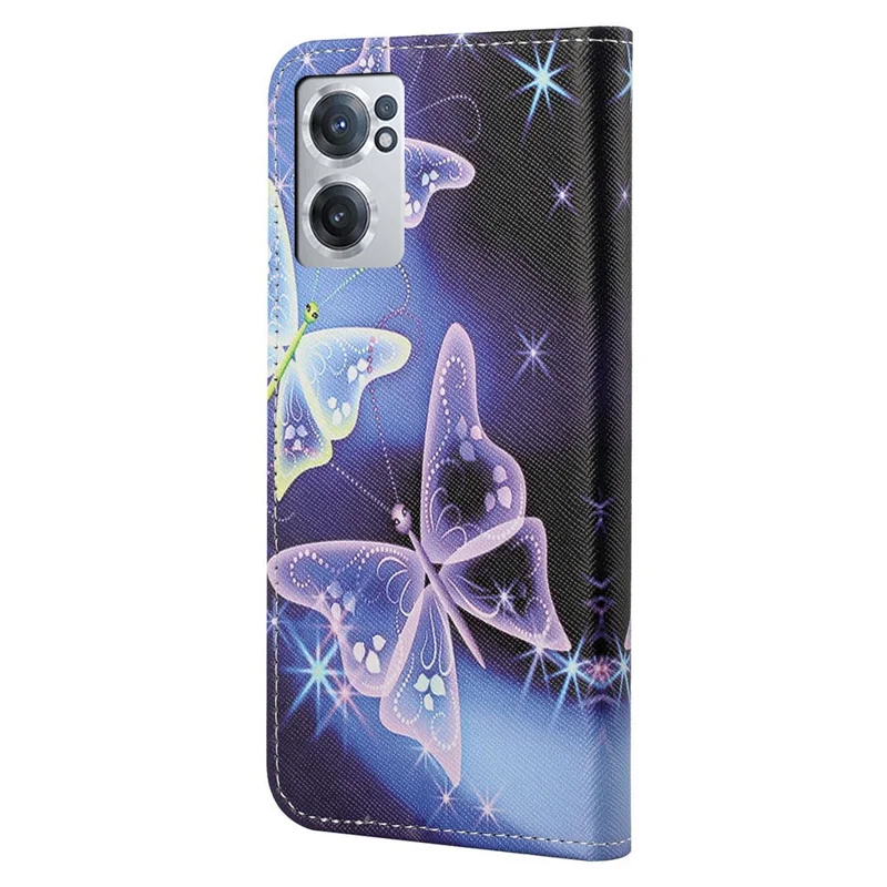 For OnePlus Nord CE 2 5G Cross Texture PU Leather Book Wallet Case Pattern Printing Folding Stand Full Protection Folio Flip Cover - Sparkling Butterflies