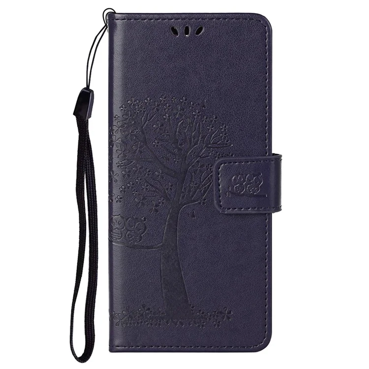 For OnePlus Nord CE 2 5G PU Leather Imprinted Owl Tree Pattern Case Folding Stand Wallet Flip Cover with Strap - Dark Purple