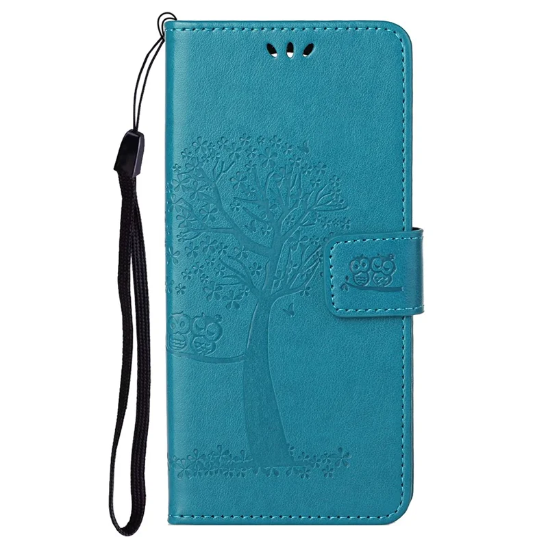 For OnePlus Nord CE 2 5G PU Leather Imprinted Owl Tree Pattern Case Folding Stand Wallet Flip Cover with Strap - Blue