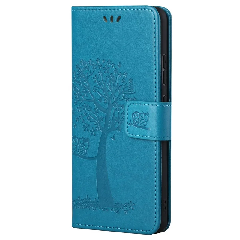 For OnePlus Nord CE 2 5G PU Leather Imprinted Owl Tree Pattern Case Folding Stand Wallet Flip Cover with Strap - Blue