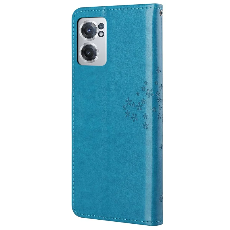 For OnePlus Nord CE 2 5G PU Leather Imprinted Owl Tree Pattern Case Folding Stand Wallet Flip Cover with Strap - Blue