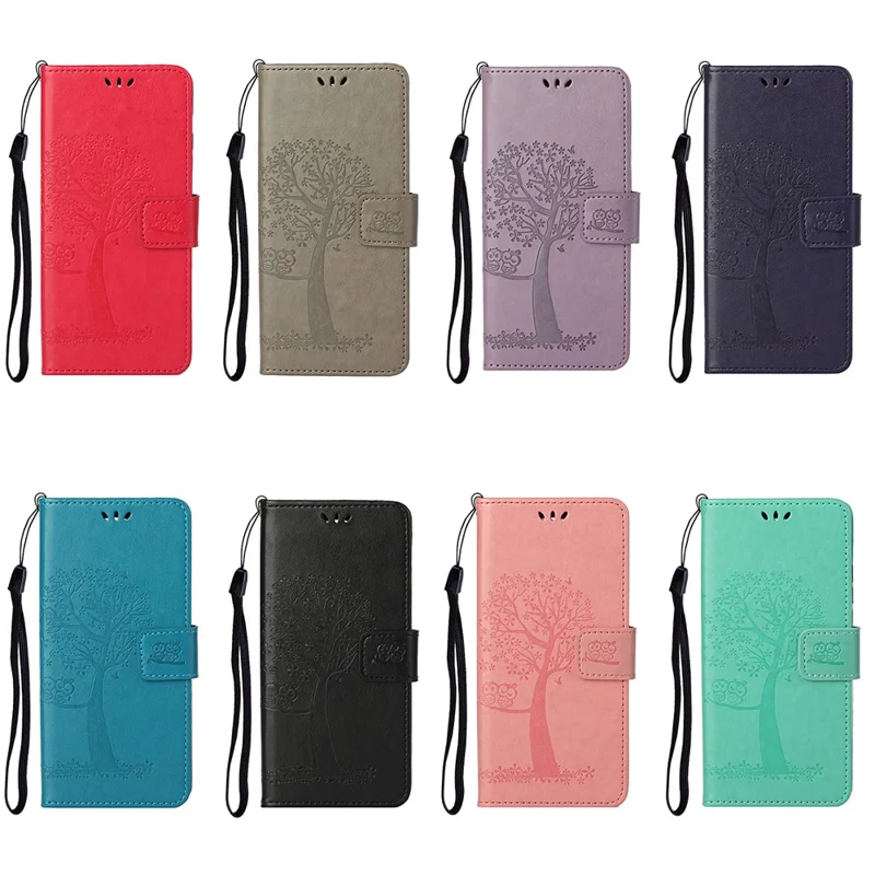 For OnePlus Nord CE 2 5G PU Leather Imprinted Owl Tree Pattern Case Folding Stand Wallet Flip Cover with Strap - Blue