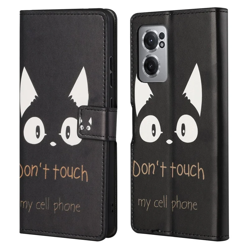 Pattern Printing Leather Case for OnePlus Nord CE 2 5G, Full-Protected Cover Shell with Wallet Stand - Black Cat
