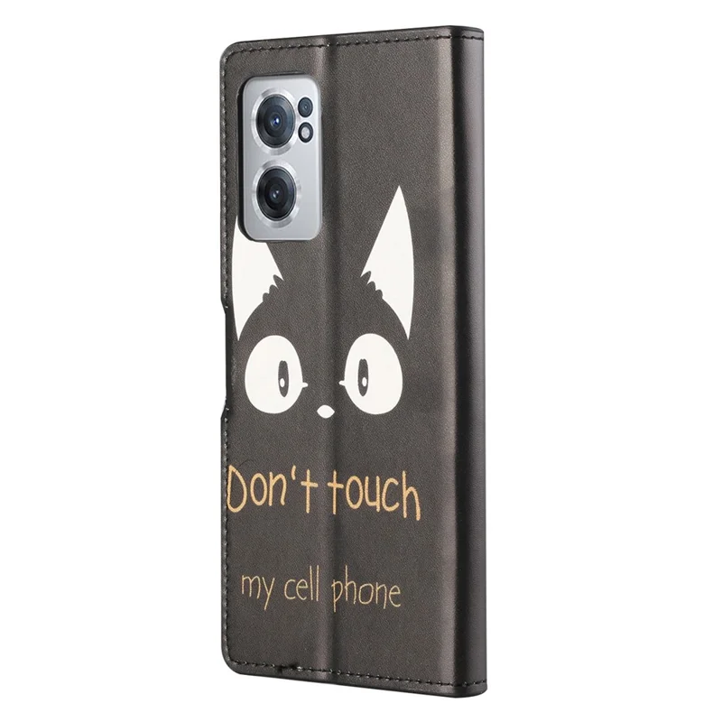 Pattern Printing Leather Case for OnePlus Nord CE 2 5G, Full-Protected Cover Shell with Wallet Stand - Black Cat