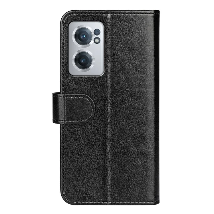 Crazy Horse Texture Wallet Phone Case for OnePlus Nord CE 2 5G Magnetic Clasp PU Leather Folio Flip Stand Cover - Black