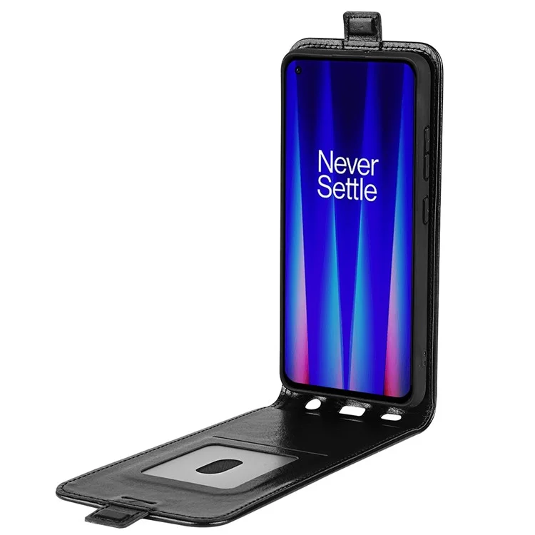 Capa Flip Vertical de Couro PU para OnePlus Nord CE 2 5G, Suporte para Cartão de Textura Crazy Horse, Capa de Telefone Móvel - Preto