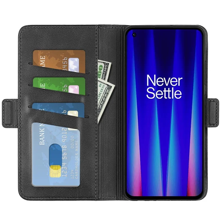 Textured PU Leather Phone Case for OnePlus Nord CE 2 5G Shockproof Folio Flip Cover Magnetic Closure Wallet Stand Case - Black
