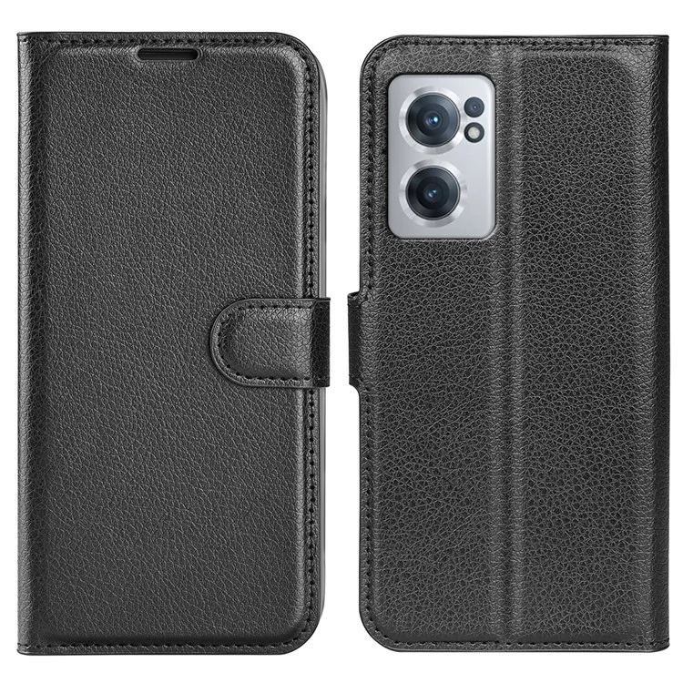 Litchi Skin Folio Flip Leather Case para OnePlus Nord CE 2 5G, Funda de Cartera Tipo Soporte - Negro