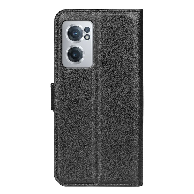 Litchi Skin Folio Flip Leather Case para OnePlus Nord CE 2 5G, Funda de Cartera Tipo Soporte - Negro