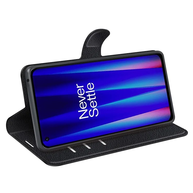 Litchi Skin Folio Flip Leather Case para OnePlus Nord CE 2 5G, Funda de Cartera Tipo Soporte - Negro