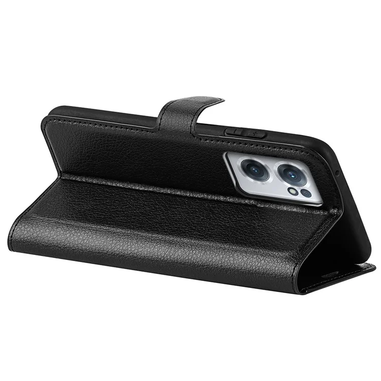 Litchi Skin Folio Flip Leather Case para OnePlus Nord CE 2 5G, Funda de Cartera Tipo Soporte - Negro