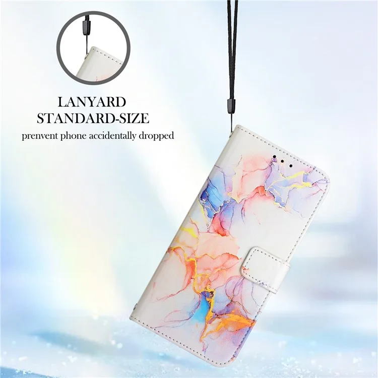 YB Pattern Printing Leather Series-5 for OnePlus Nord N200 5G/Oppo A74 5G, Marble Pattern Leather Wallet Case Adjustable Stand Shell + Strap - Milky Way Marble White LS004