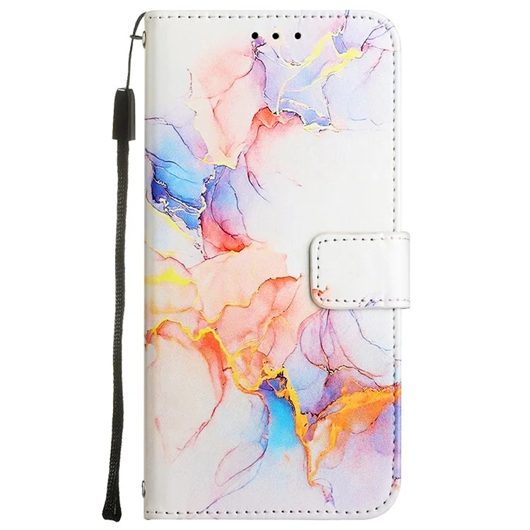 YB Pattern Printing Leather Series-5 for OnePlus Nord N200 5G/Oppo A74 5G, Marble Pattern Leather Wallet Case Adjustable Stand Shell + Strap - Milky Way Marble White LS004