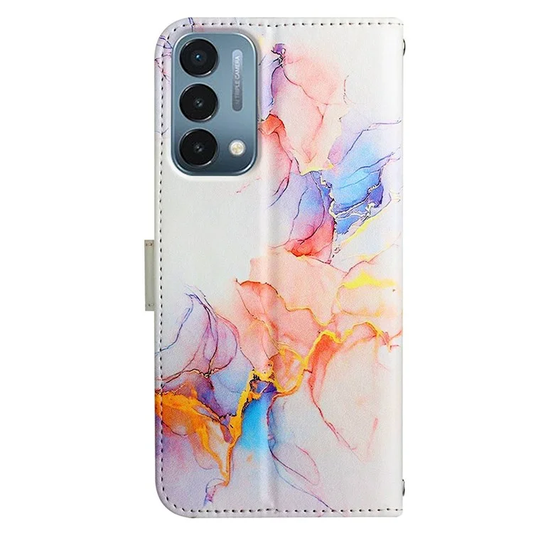 YB Pattern Printing Leather Series-5 for OnePlus Nord N200 5G/Oppo A74 5G, Marble Pattern Leather Wallet Case Adjustable Stand Shell + Strap - Milky Way Marble White LS004