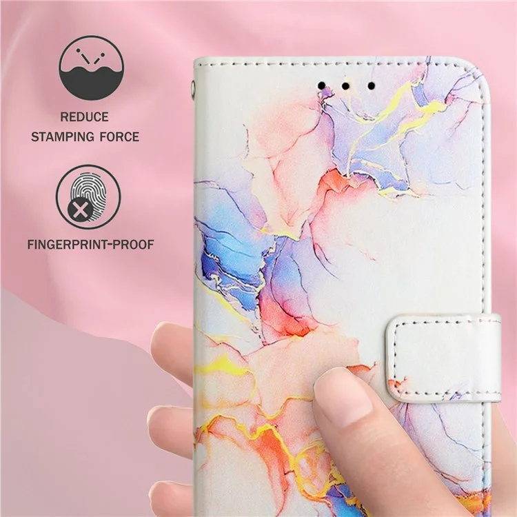 YB Pattern Printing Leather Series-5 for OnePlus Nord N200 5G/Oppo A74 5G, Marble Pattern Leather Wallet Case Adjustable Stand Shell + Strap - Milky Way Marble White LS004