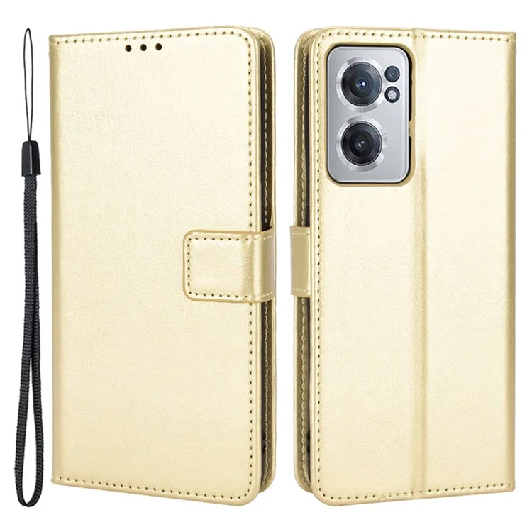 For OnePlus Nord CE 2 5G PU Leather Wallet Phone Case Magnetic Buckle Crazy Horse Texture Horizontal Flip Stand Cover with Strap - Gold