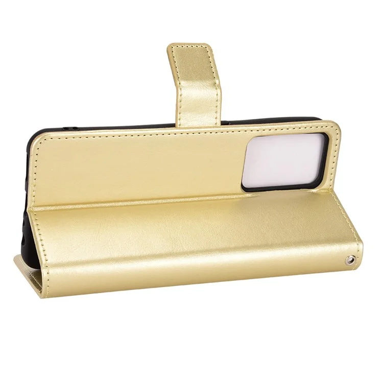 For OnePlus Nord CE 2 5G PU Leather Wallet Phone Case Magnetic Buckle Crazy Horse Texture Horizontal Flip Stand Cover with Strap - Gold