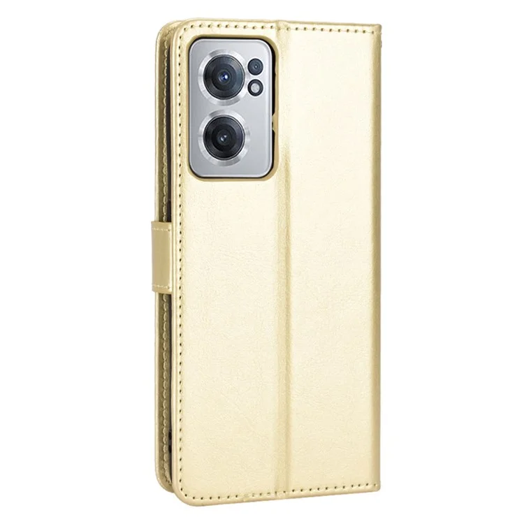 For OnePlus Nord CE 2 5G PU Leather Wallet Phone Case Magnetic Buckle Crazy Horse Texture Horizontal Flip Stand Cover with Strap - Gold
