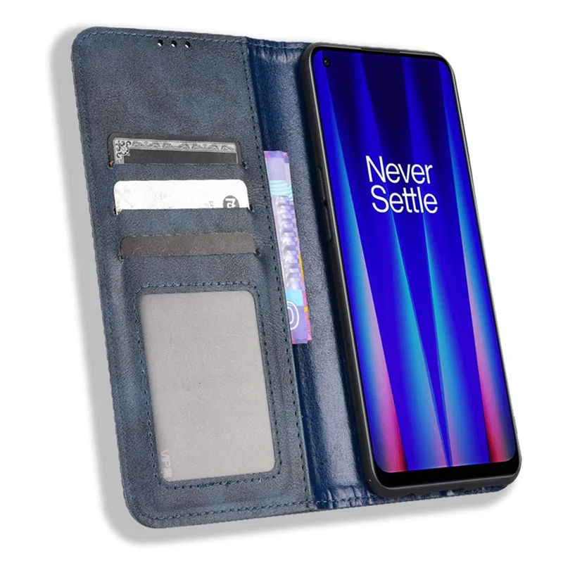 For OnePlus Nord CE 2 5G Retro PU Leather Flip Case Mosaic Imprinted Magnetic Absorption Shockproof Protective Cover with Stand Function - Blue