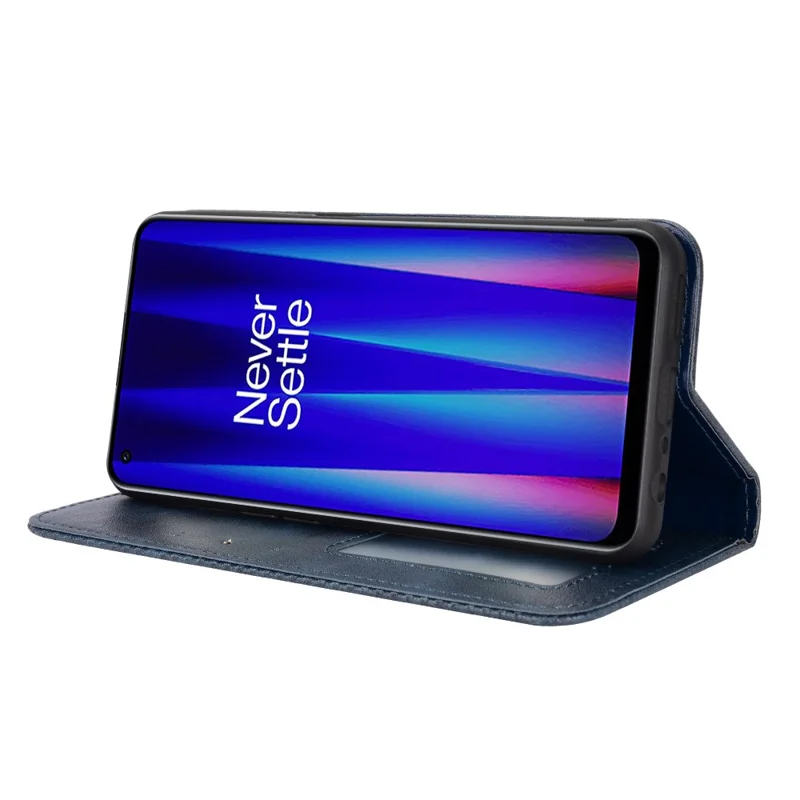 For OnePlus Nord CE 2 5G Retro PU Leather Flip Case Mosaic Imprinted Magnetic Absorption Shockproof Protective Cover with Stand Function - Blue