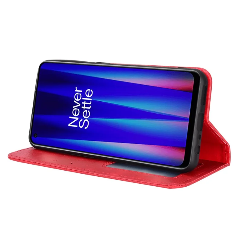 For OnePlus Nord CE 2 5G Retro PU Leather Flip Case Mosaic Imprinted Magnetic Absorption Shockproof Protective Cover with Stand Function - Red