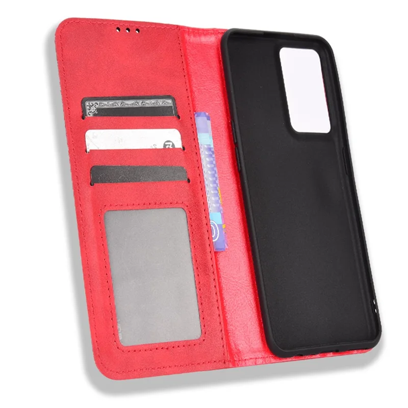 For OnePlus Nord CE 2 5G Retro PU Leather Flip Case Mosaic Imprinted Magnetic Absorption Shockproof Protective Cover with Stand Function - Red