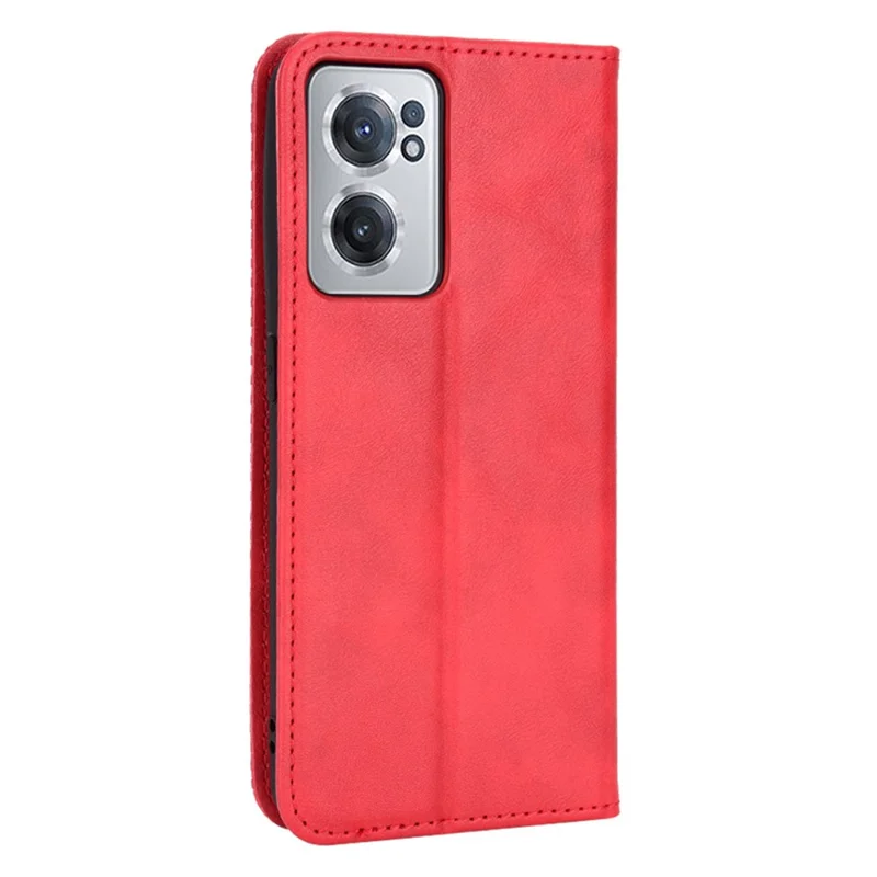 For OnePlus Nord CE 2 5G Retro PU Leather Flip Case Mosaic Imprinted Magnetic Absorption Shockproof Protective Cover with Stand Function - Red