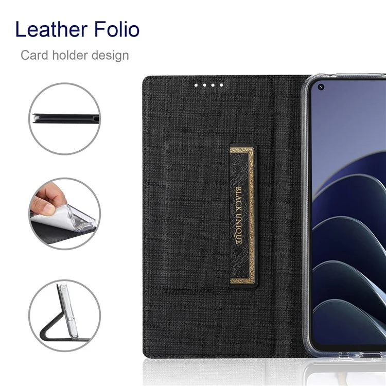 VILI DMX Series per OnePlus 10 Pro 5G, Custodia in pelle assorbita automaticamente con supporto e slot per schede - Nero