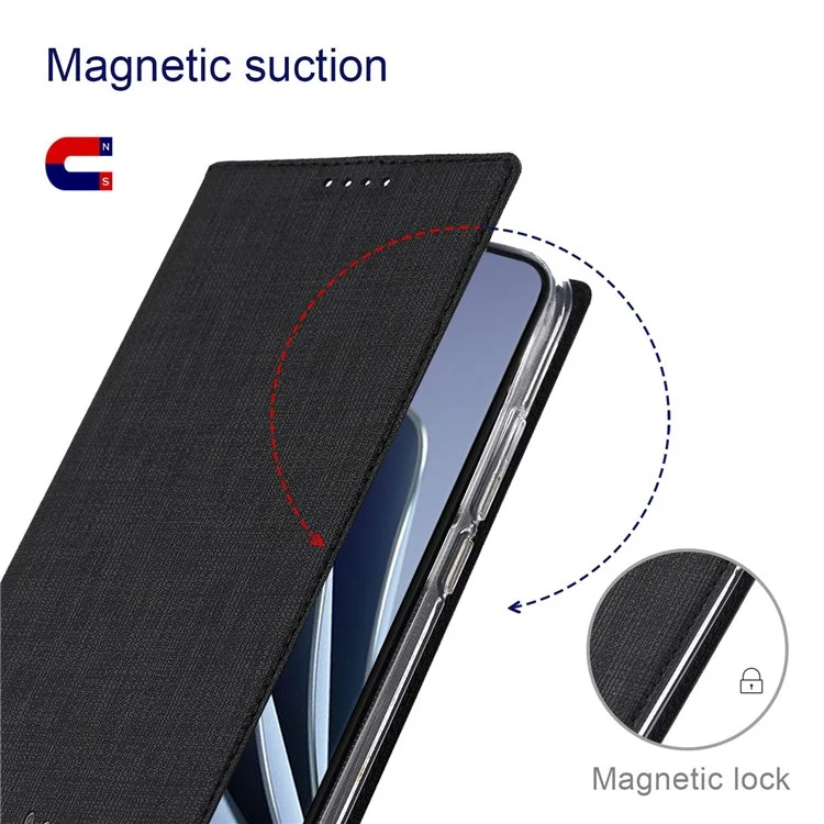 VILI DMX Series per OnePlus 10 Pro 5G, Custodia in pelle assorbita automaticamente con supporto e slot per schede - Nero