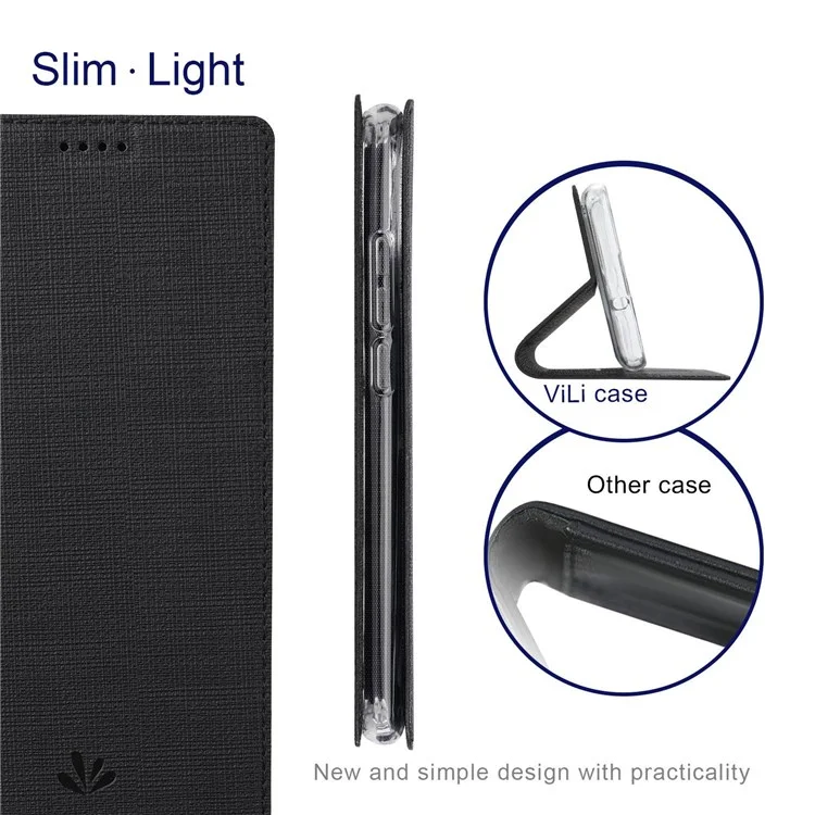 VILI DMX Series per OnePlus 10 Pro 5G, Custodia in pelle assorbita automaticamente con supporto e slot per schede - Nero