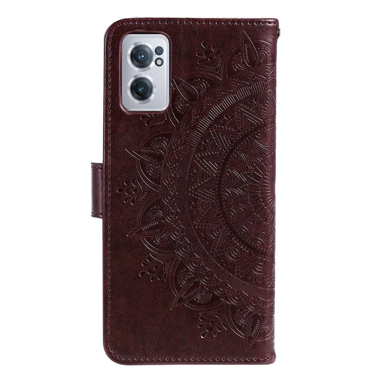 For OnePlus Nord CE 2 5G Shockproof Wallet Stand Design Imprinted Mandala Flower PU Leather Phone Flip Cover Phone Case - Brown
