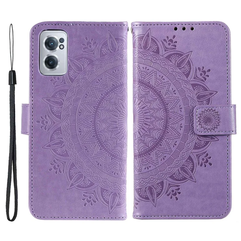 For OnePlus Nord CE 2 5G Shockproof Wallet Stand Design Imprinted Mandala Flower PU Leather Phone Flip Cover Phone Case - Purple