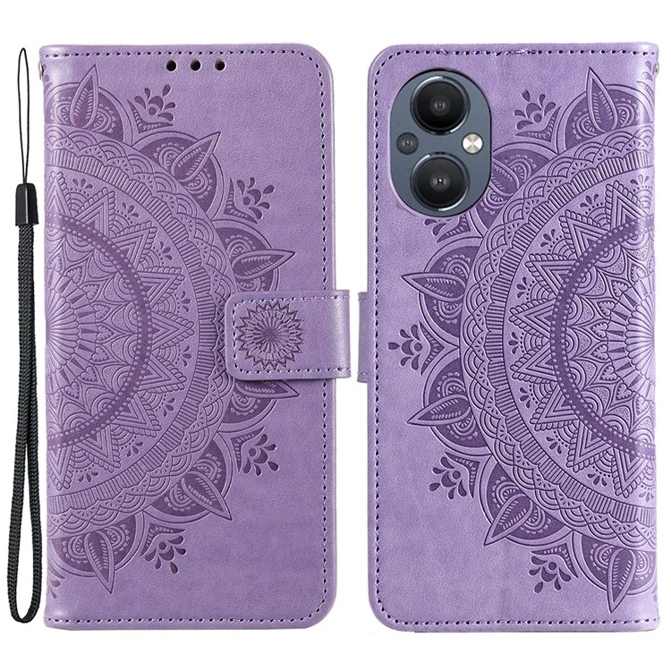 Für OnePlus Nord N20 5G Mandala Blume Eingeprägte PU -leder -brieftaschenhülle Faltbare Ständer Schutzabdeckung Mit Riemen - Violett