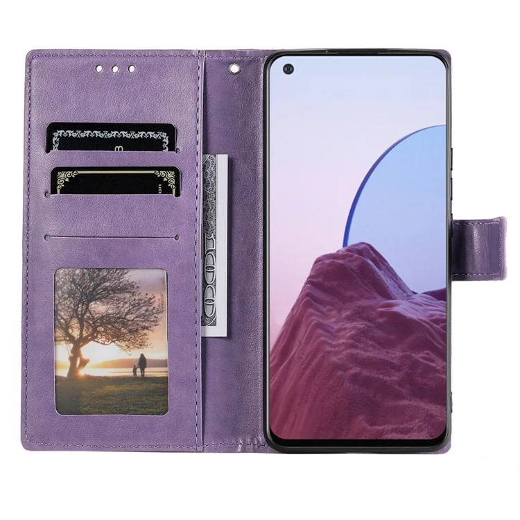 Für OnePlus Nord N20 5G Mandala Blume Eingeprägte PU -leder -brieftaschenhülle Faltbare Ständer Schutzabdeckung Mit Riemen - Violett