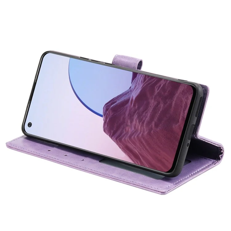 Für OnePlus Nord N20 5G Mandala Blume Eingeprägte PU -leder -brieftaschenhülle Faltbare Ständer Schutzabdeckung Mit Riemen - Violett