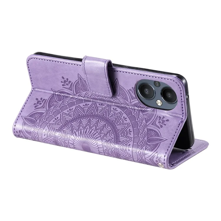 Für OnePlus Nord N20 5G Mandala Blume Eingeprägte PU -leder -brieftaschenhülle Faltbare Ständer Schutzabdeckung Mit Riemen - Violett