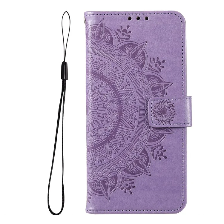 Für OnePlus Nord N20 5G Mandala Blume Eingeprägte PU -leder -brieftaschenhülle Faltbare Ständer Schutzabdeckung Mit Riemen - Violett