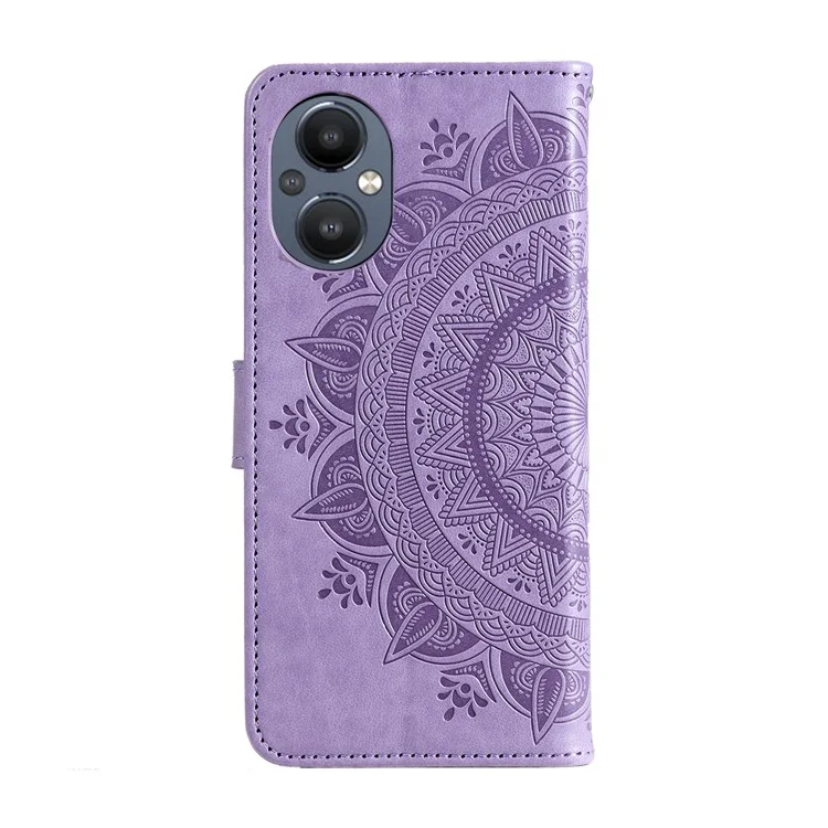 Für OnePlus Nord N20 5G Mandala Blume Eingeprägte PU -leder -brieftaschenhülle Faltbare Ständer Schutzabdeckung Mit Riemen - Violett