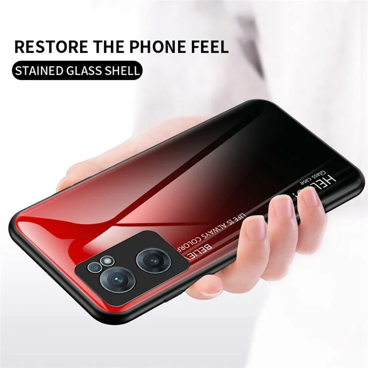 Color Gradient Tempered Glass Back Case for OnePlus Nord CE 2 5G, Skin-Friendly Touch Patterned Anti-Explosion Cell Phone Cover - Blue/Black