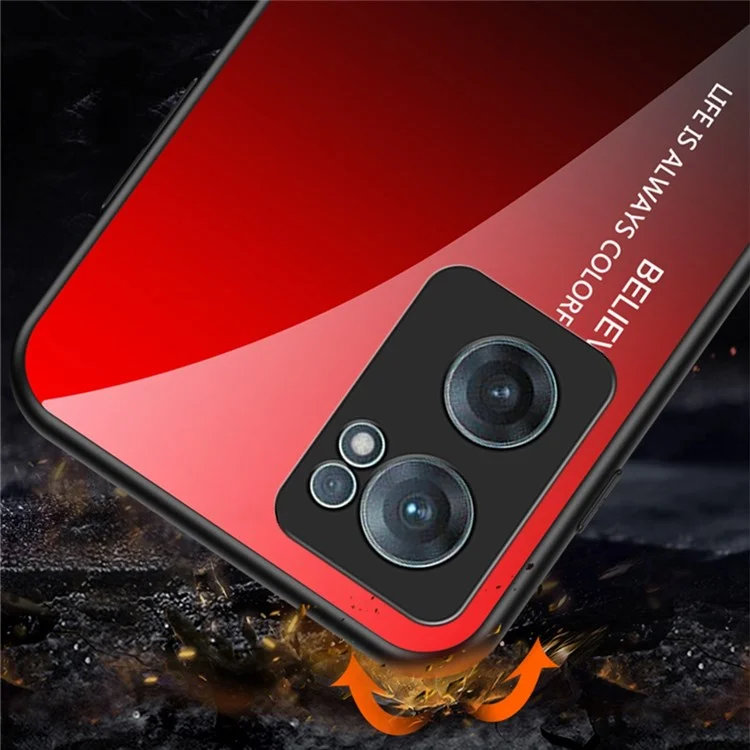 Color Gradient Tempered Glass Back Case for OnePlus Nord CE 2 5G, Skin-Friendly Touch Patterned Anti-Explosion Cell Phone Cover - Blue/Black