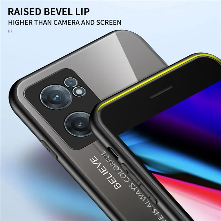 Color Gradient Tempered Glass Back Case for OnePlus Nord CE 2 5G, Skin-Friendly Touch Patterned Anti-Explosion Cell Phone Cover - Blue/Black