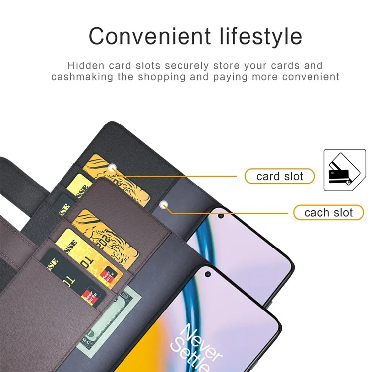 For OnePlus Nord 2 5G Split Leather Genuine Leather Shockproof Wallet Case Mobile Phone Stand Cover - Black