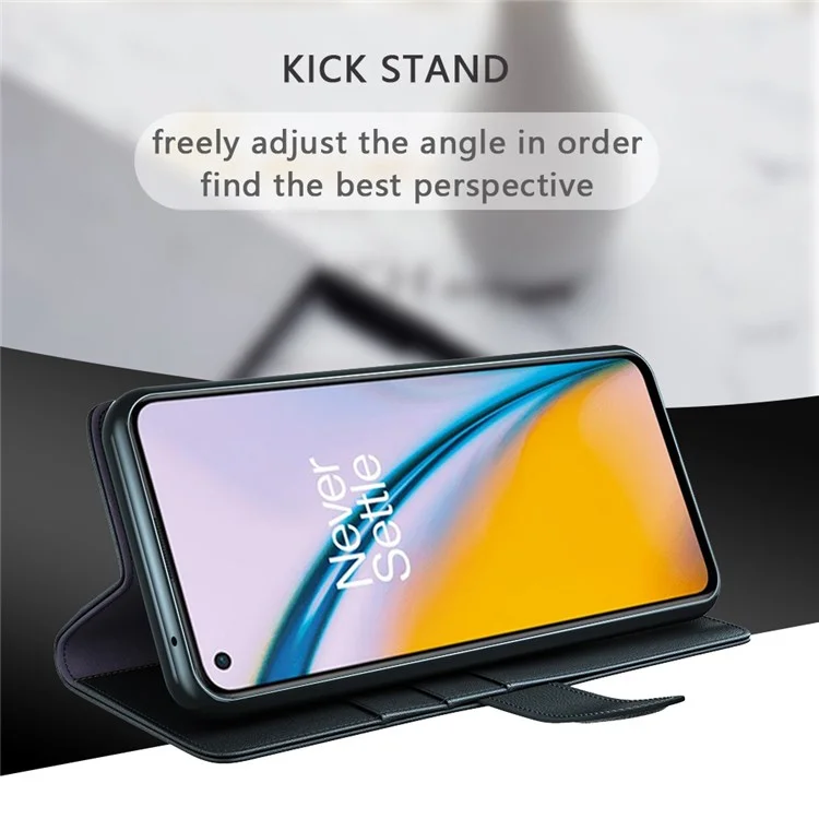 For OnePlus Nord 2 5G Split Leather Genuine Leather Shockproof Wallet Case Mobile Phone Stand Cover - Black