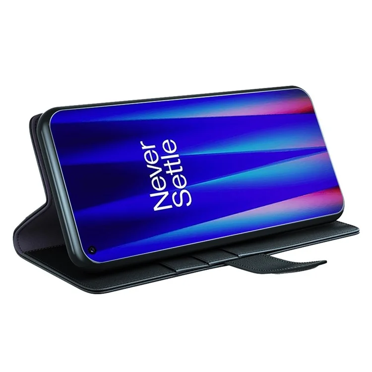 Para OnePlus Nord CE 2 5G, capa de carteira à prova de queda, em couro genuíno, tipo folio com suporte - Preto