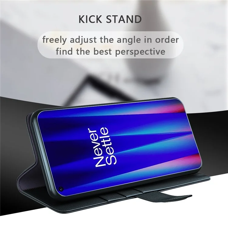 Para OnePlus Nord CE 2 5G, capa de carteira à prova de queda, em couro genuíno, tipo folio com suporte - Preto