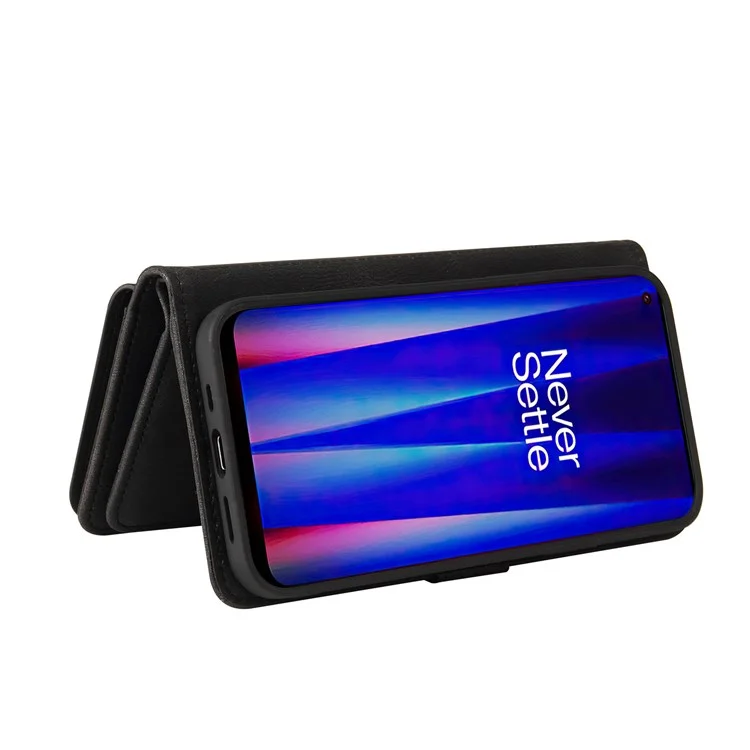 For OnePlus Nord CE 2 5G Zipper Wallet Case with 15 Card Slots and Strap Leather Phone Cover - Black